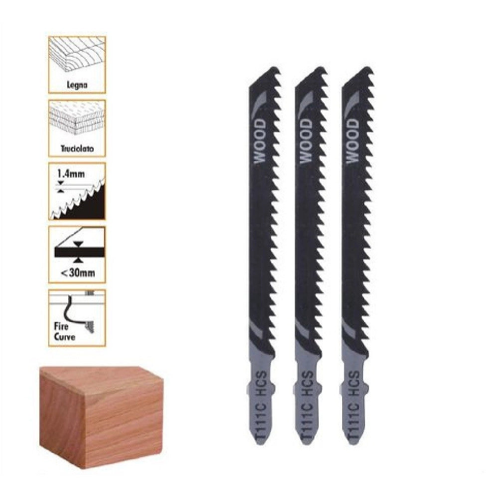 Trade Shop - Set 3 Pezzi Lame Per Seghetto Alternativo T111c Hcs Lama Ricambi Per Legno 90188 -