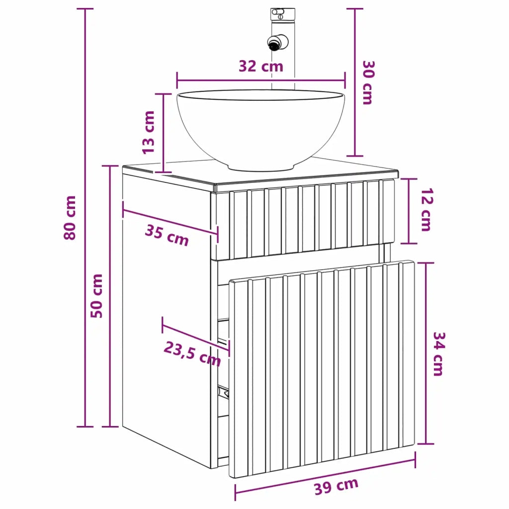 Mobile lavabo da parete Rovere Fumo 39 x 35 x 63 cm 890547