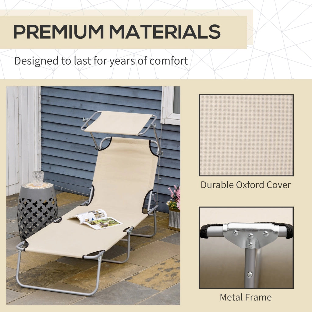 Lettino Prendisole da Giardino Pieghevole 187x58x36 cm in Metallo e Tessuto Oxford Beige