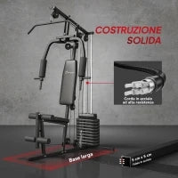 Stazione Fitness con Pesi da 45kg per Allenamento a Casa, 135x103x210cm, Nero