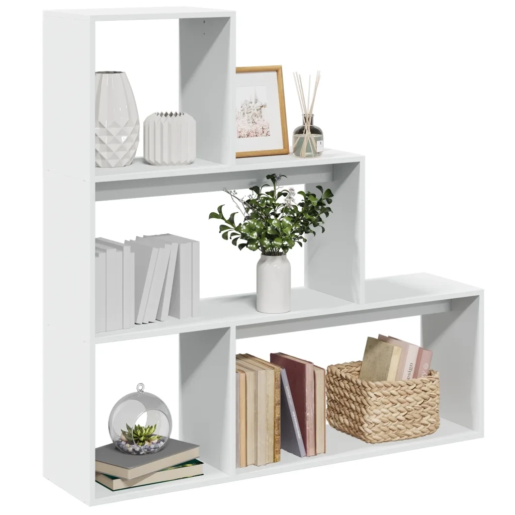 Libreria Divisorio 3 Ripiani-Scaffale per Libri-Mobile di Stoccaggio Bianca 123x29x123 cm in Truciolato