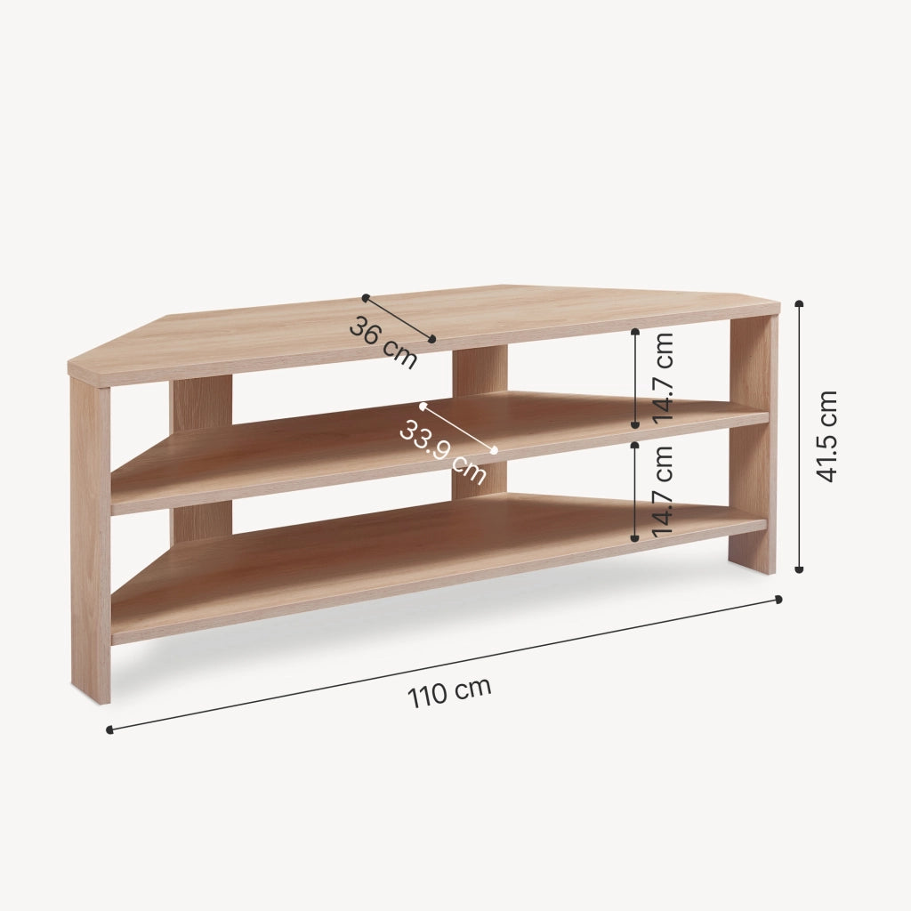 Mobile Porta TV Berg con 2 Ripiani Espositore Angolare 110 x 36 x 42 cm - Effetto Rovere [en.casa]