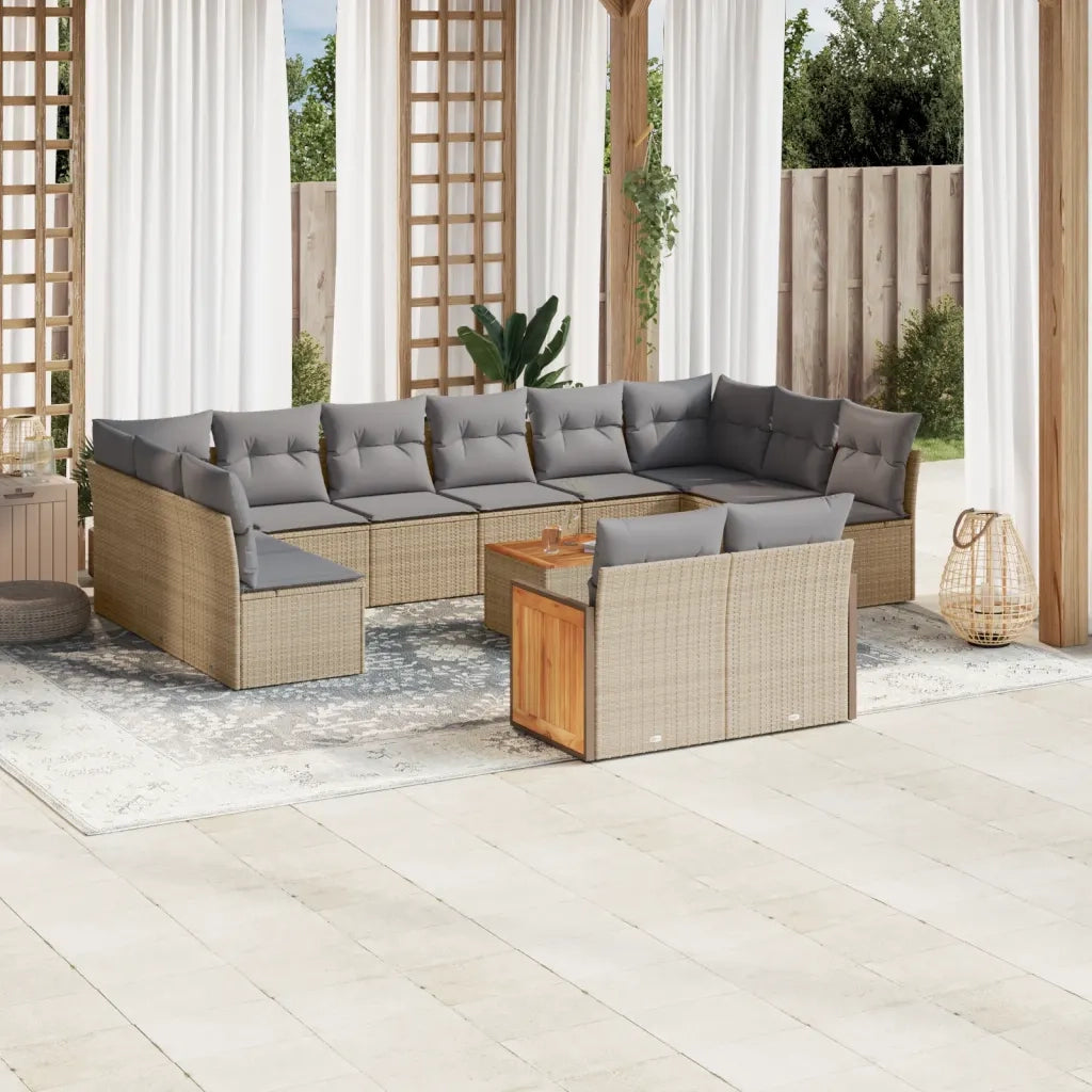 Set Divano da Giardino 13 pz con Cuscini Beige in Polyrattan 3228131