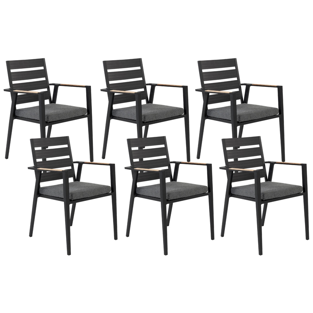 Set di 6 sedie da giardino in metallo nero grigio chiaro con schienale in legno set di 6 sedie da pranzo moderne