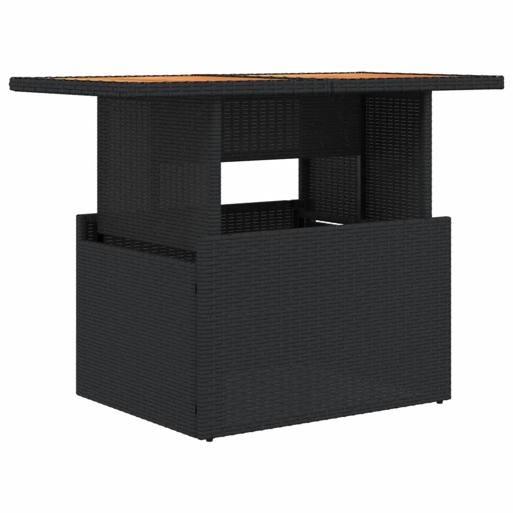 Tavolo da Giardino | Tavolino da esterno Nero 100x55x73 cm Polyrattan e Legno Acacia
