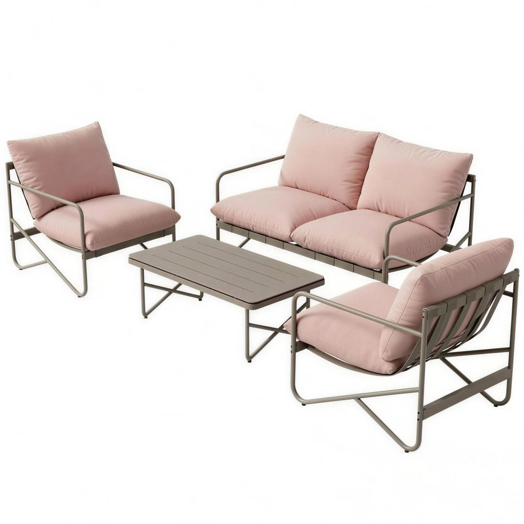 Set Giardino 4 Posti con Divanetto e Poltrone ¨C zephmum ¨C Metallo Rosa