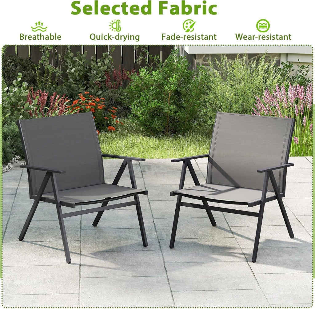 Set di 2 sedie da giardino, da balcone, con schienale traspirante e telaio in metallo, fino a 160 kg, per veranda, balcone