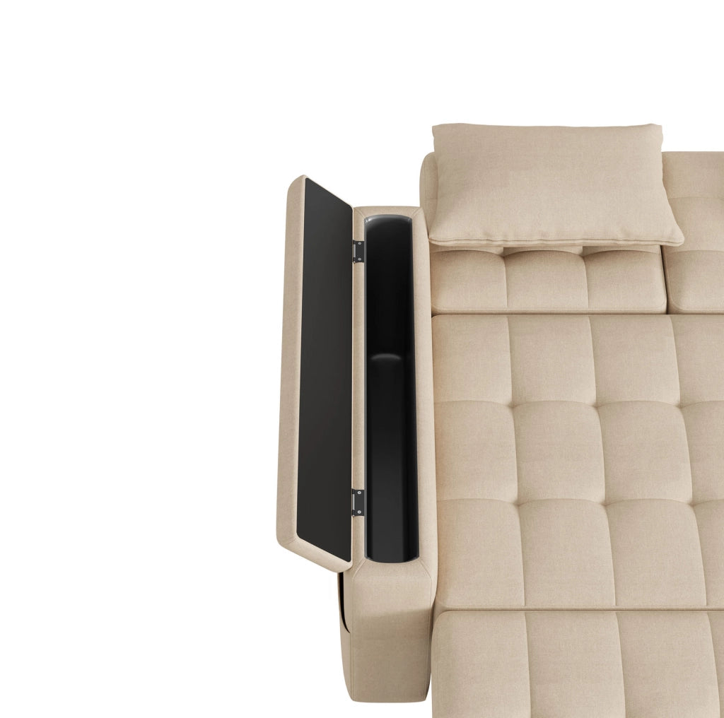 Divano letto 2 posti estraibile con schienale regolabile e vani portaoggetti; beige