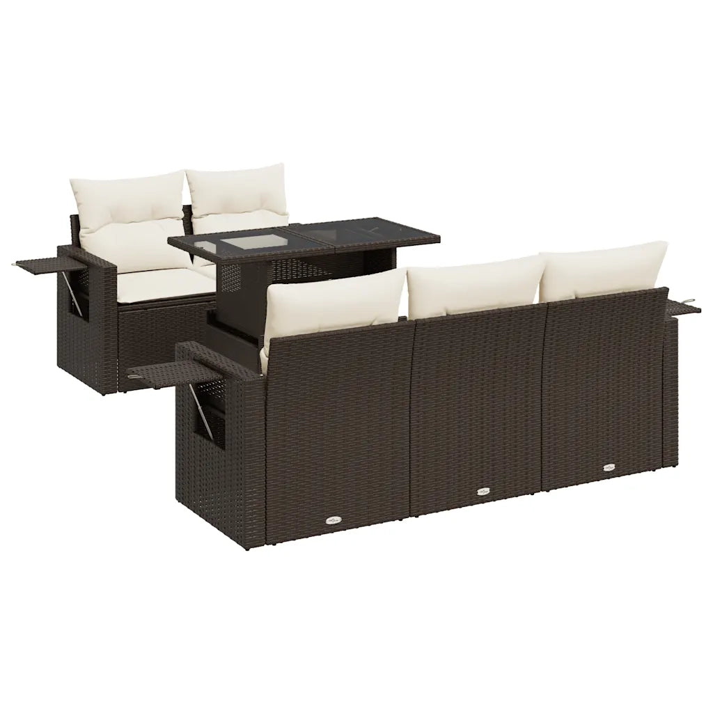 Set Divano da Giardino 6 pz con Cuscini Marrone in Polyrattan 3326414