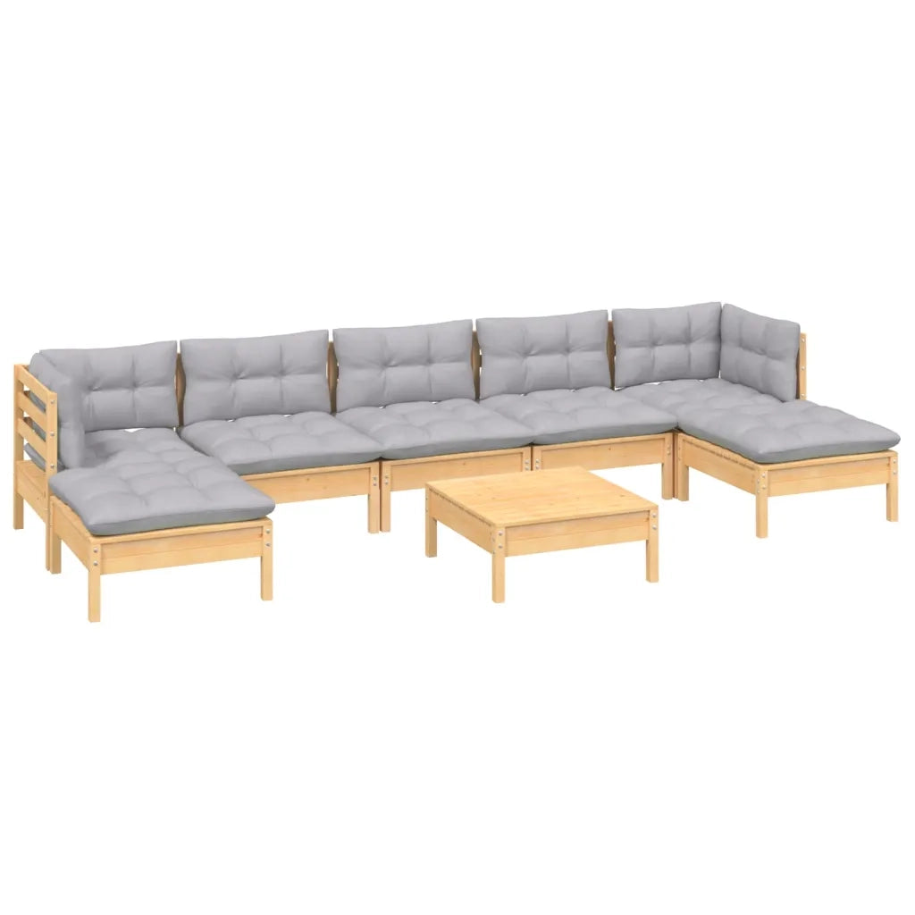 Set Divani da Giardino 8 pz con Cuscini Grigi Massello di Pino 3097096