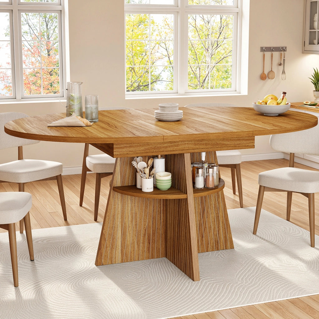 Tavolo da pranzo estensibile rotondo 110-150 cm marrone scuro
