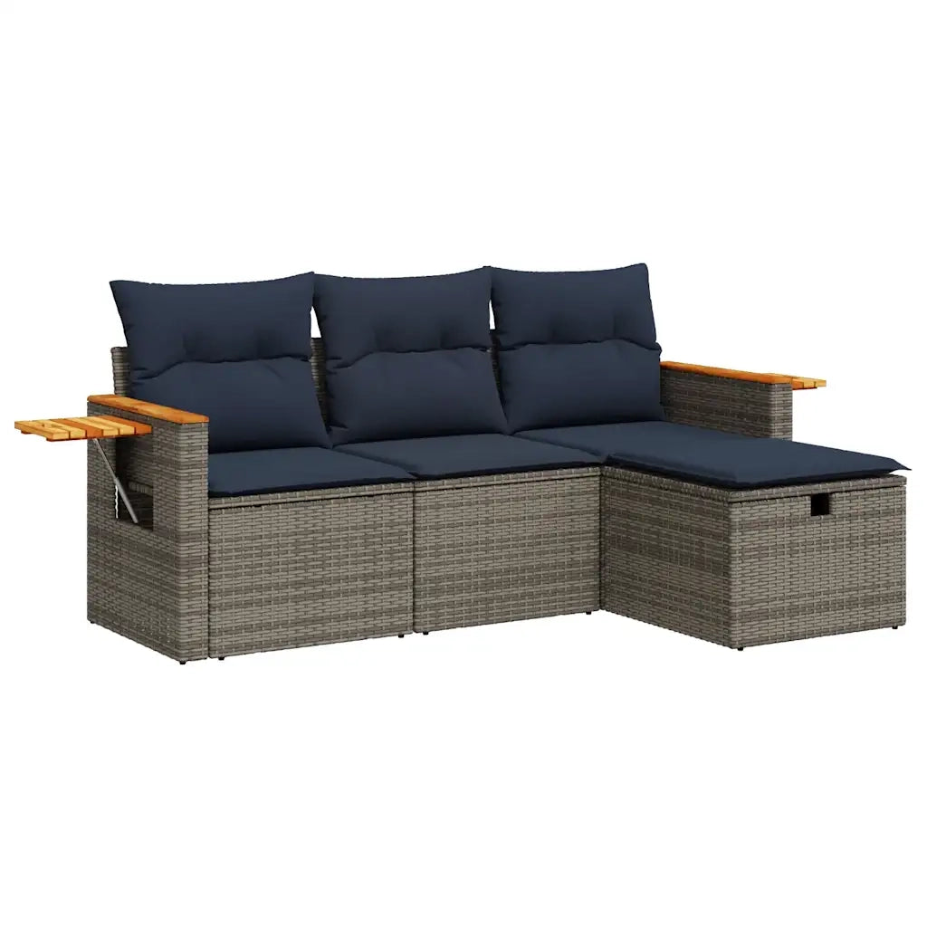 Set Divani da Giardino 4 pz con Cuscini in Polyrattan Grigio 3325953