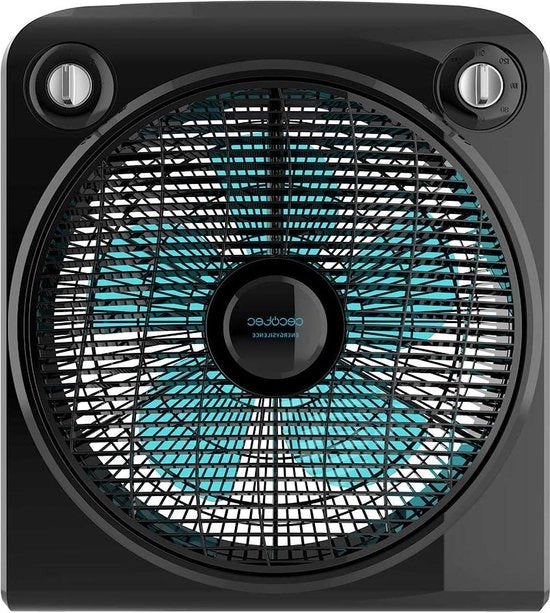 Ventilatore di pavimento con box potenza silenziosa PowerBox Nero - 50 W 5 fogli 3 velocità motore di rame rotante regolabile 2 ore timer.