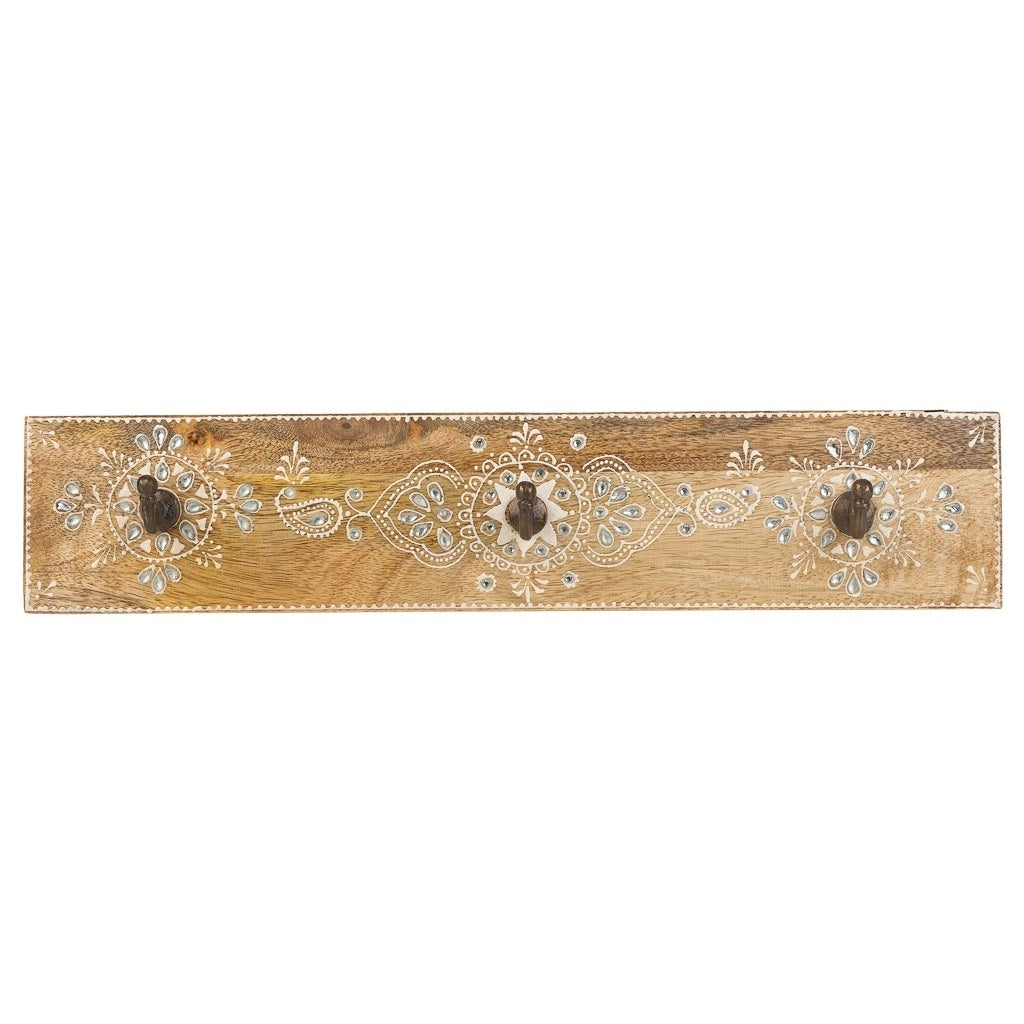 Portabito in legno con 3 ganci verniciato a mano marrone 48x5x10h