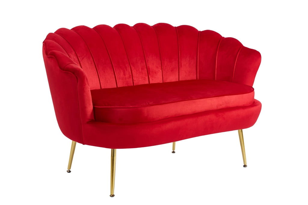 Divano Due 2 Posti In Velluto Forma Conchiglia Gambe In Metallo 133x63x75 Cm Camera Soggiorno Ufficio  Bordeaux