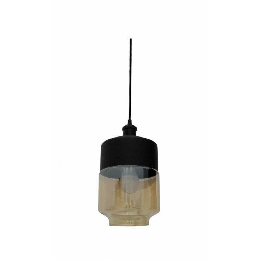 Trade Shop - Lampadario A Sospensione Vintage Soffitto Attacco E27 Effetto Ambrato Nero Lp-14 -