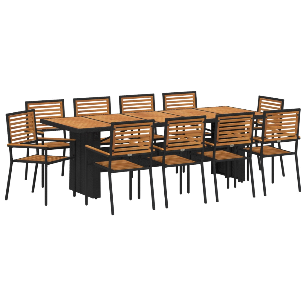 Set da pranzo da giardino  da 11 pezzi Nero Polyrattan Acacia