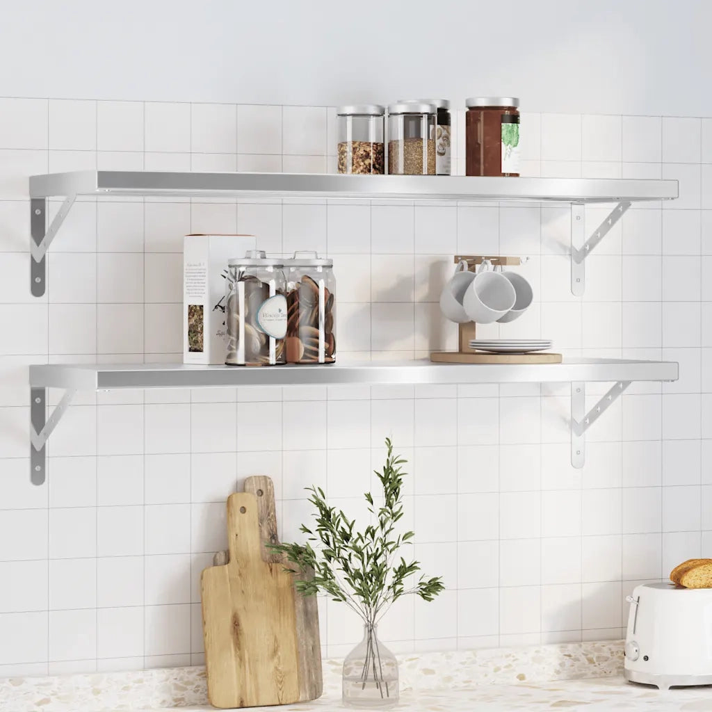 vidaXL Mensole a Muro 2 pz 100x30 cm Argento in Acciaio Inossidabile