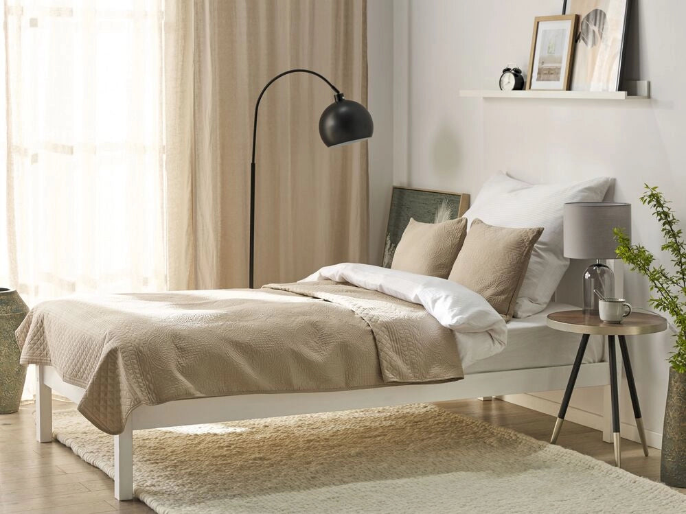 Copriletto in tessuto poliestere tortora 160 x 220 cm con cuscini motivo goffrato copriletto decorativo design classico camera da letto