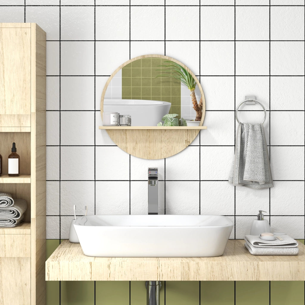 Specchio da bagno rotondo con ripiano ¨C zephmum ¨C 45x10 cm multistrato