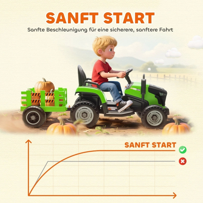 Trattore elettrico per bambini, trattore cavalcabile con telecomando, avviamento graduale, per bambini dai 3 agli 8 anni, verde