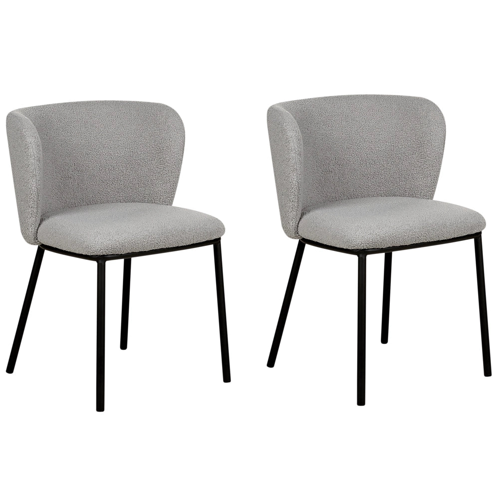 Set di 2 sedie da pranzo in bouclè grigio Rivestimenti in metallo nero Gambe senza braccioli Schienale curvo Design moderno e contemporaneo
