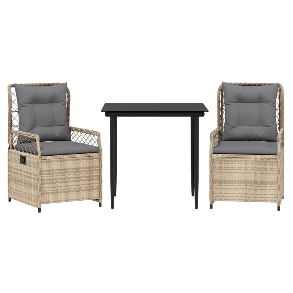 Set da Pranzo da Giardino 3 pz | Set Salotto da Giardino con Cuscini Beige in Polyrattan