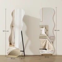 Specchio a figura intera senza cornice, con base in legno, Nero