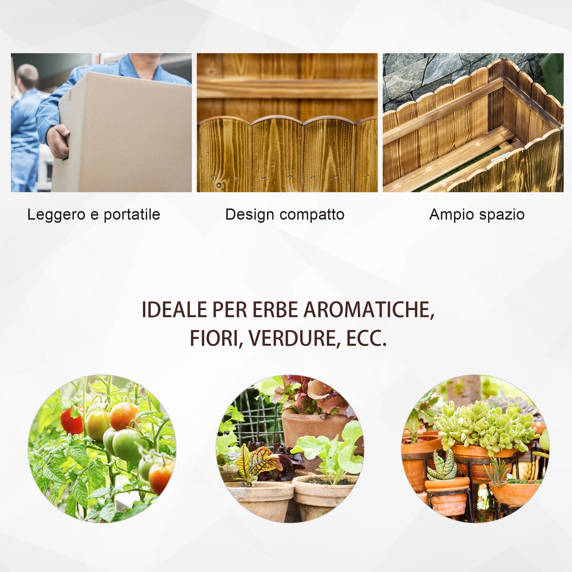 Fioriera Box Rettangolare per Piante in Legno di Abete 80x33x30 cm