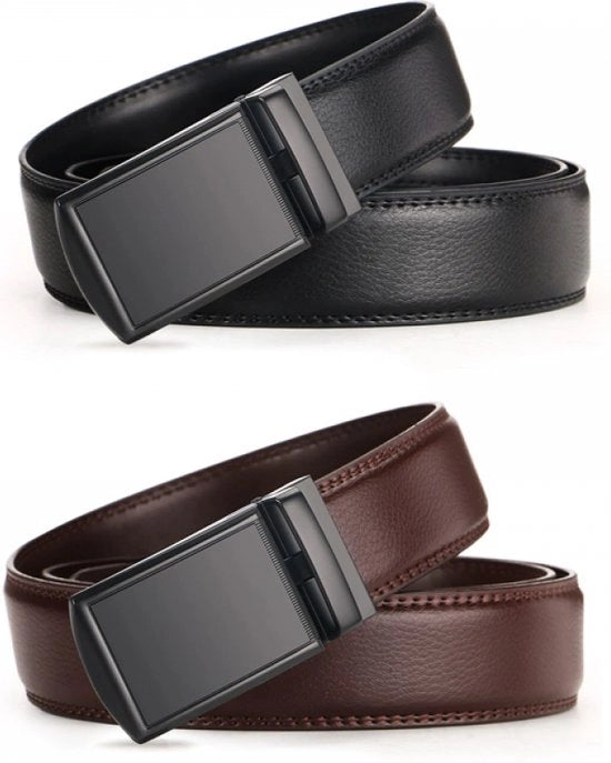 Raccordi di cintura in pelle con chiusura metallica - Cinture per pantaloni - Pacchetto da 2 - Cinture nere per uomo - Cinture robuste per uomo - Cinture in pelle - Cinture adattabili senza buchi - Cintura per uomo - Cintura in pelle - 130cm