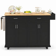 Carrello da Cucina con 2 Cassetti; Piano Ribaltabile; Ruote e Portasciugamani; 106 x 50 x 90.5 cm; Nero