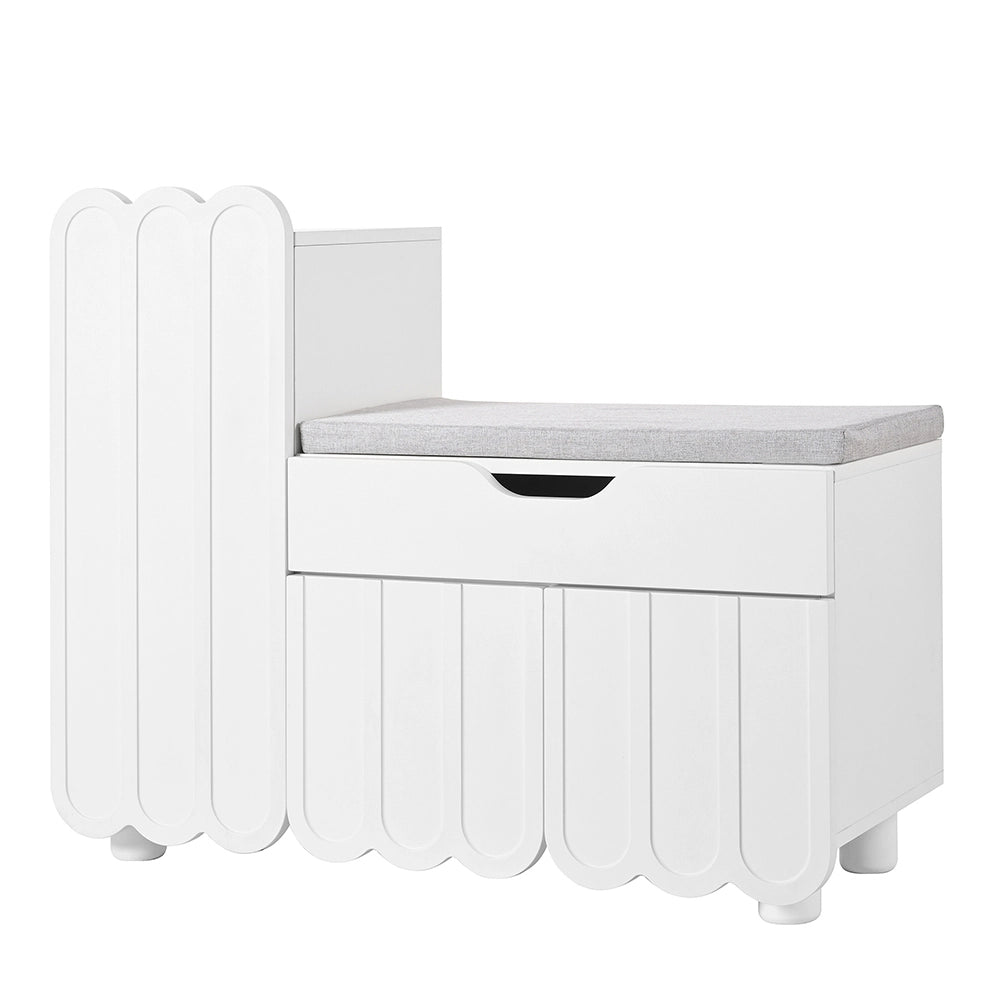 Armadietto scarpe moderno - Xylo - 3 ante con cassetto e cuscino - Bianco