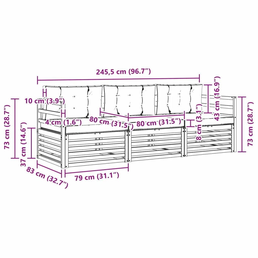 Set di divani da esterno con cuscino 3 pcs Naturale e Beige 3372923