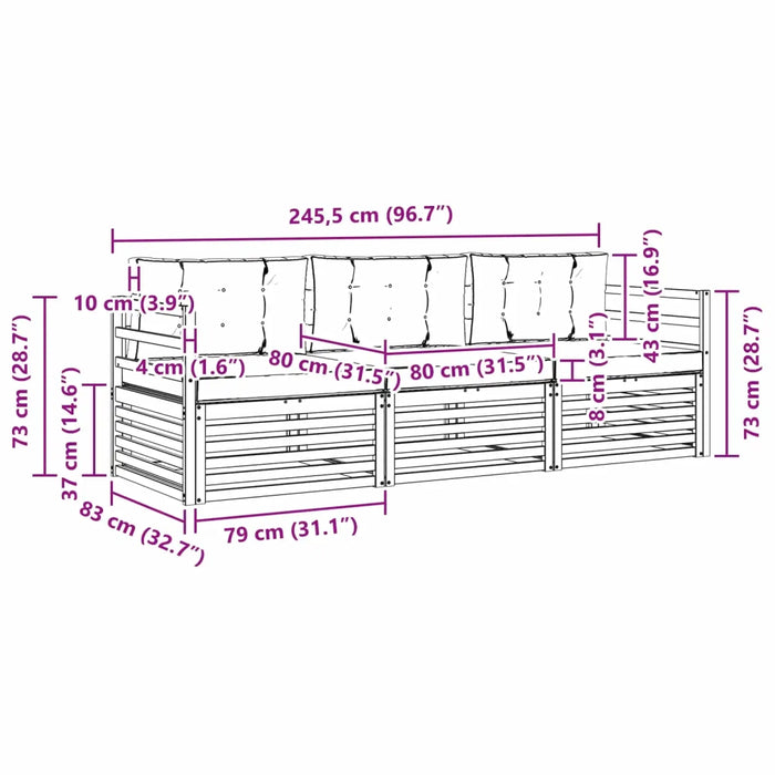 Set di divani da esterno con cuscino 3 pcs Naturale e Beige 3372923