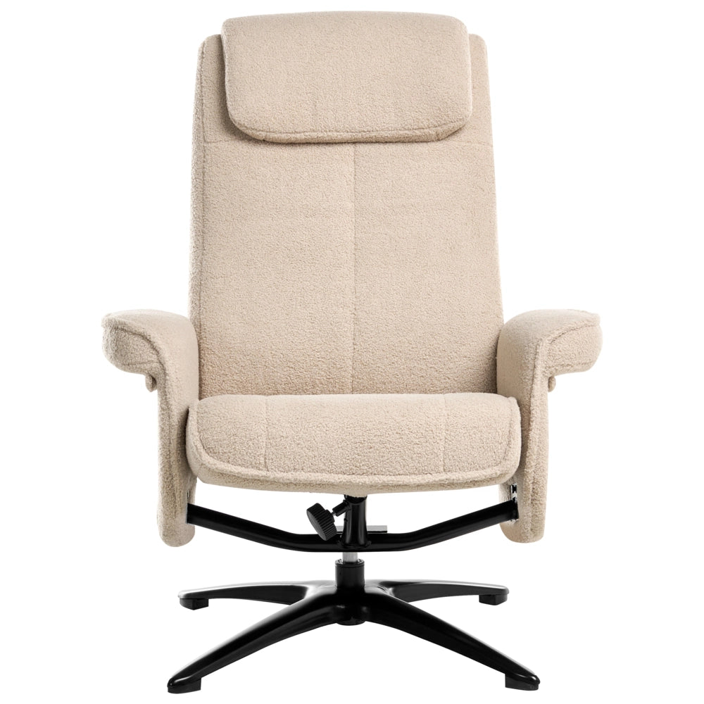 Poltrona reclinabile Beige con poggiapiedi Tessuto Boucle Girevole Struttura in metallo Design retrò
