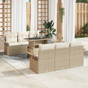 Set Divano da Giardino con cuscino 7 pcs Beige polyrattan