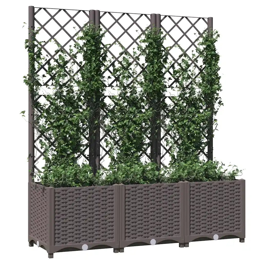 Fioriera | Cassetta per fiori | Vaso da giardino con traliccio marrone 120x40x136 cm PP