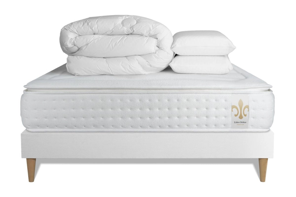 Pacchetto letto completo - Materasso 200x200cm + Box spring con doghe (kit) + 2 cuscini + Piumino - Vingt-Quatre PLUS