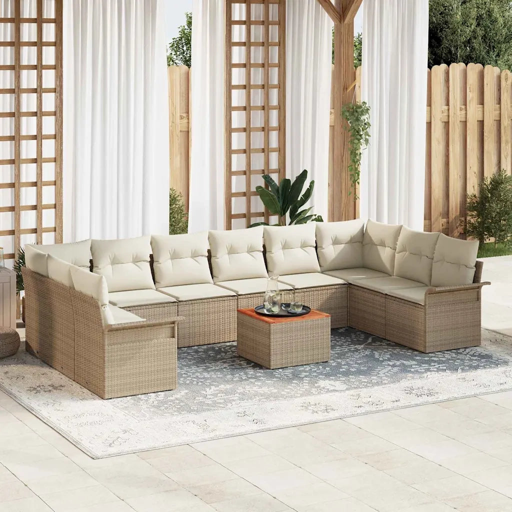 Set Divano da Giardino con cuscino 11 pcs Beige polyrattan