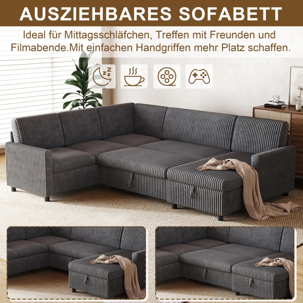 Divano angolare a U con funzione letto e contenitore