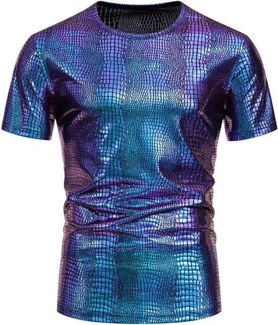 T-shirt per uomo con look metallico e maniche corte per feste