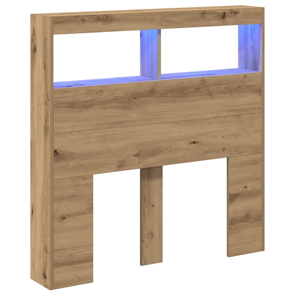 Testiera | Testata con Contenitore a LED Rovere Artigianale 100x17x102 cm
