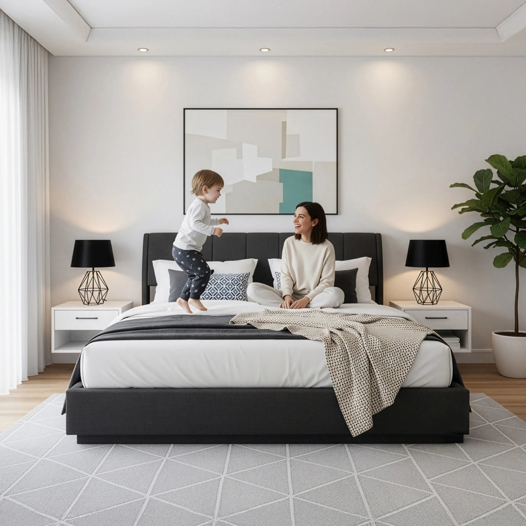 Letto Contenitore Tröstiar con Apertura a Ribalta e Luce LED Letto Doppio Matrimoniale 180x200 cm Nero [en.casa]