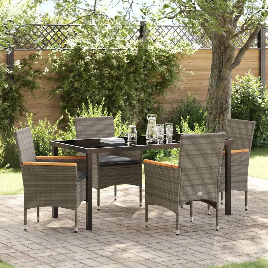 Set da Pranzo per Giardino con cuscino 5 pcs Grigio polyrattan