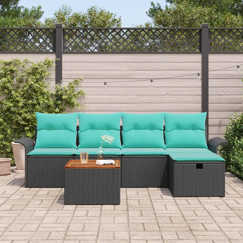 Set Divano da Giardino con cuscino 6 pcs Nero Poly Rattan