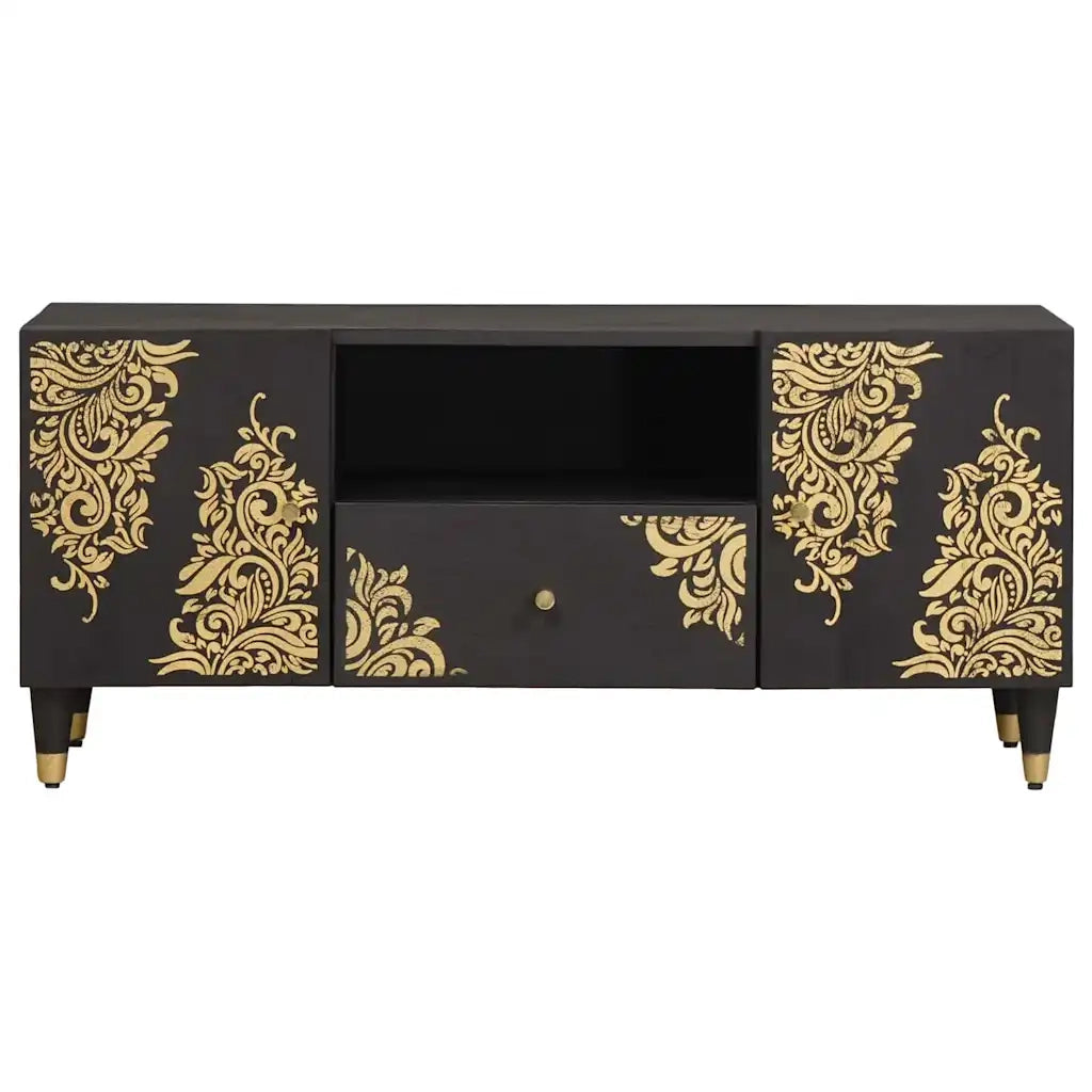 Mobile TV Nero 105 x 33 x 46 cm Legno di mango massello 4018822