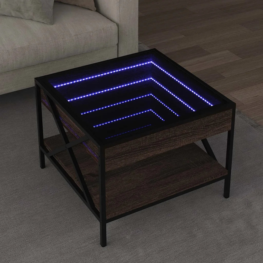 Tavolino da Salotto con LED Infinity-Tavolino da soggiorno Rovere Marrone 50x50x38 cm
