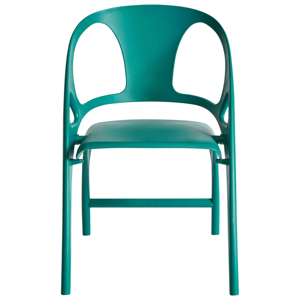 Set di 4 sedie da giardino in polipropilene verde thè plastica leggera e resistente agli agenti atmosferici per interni e per esterni.