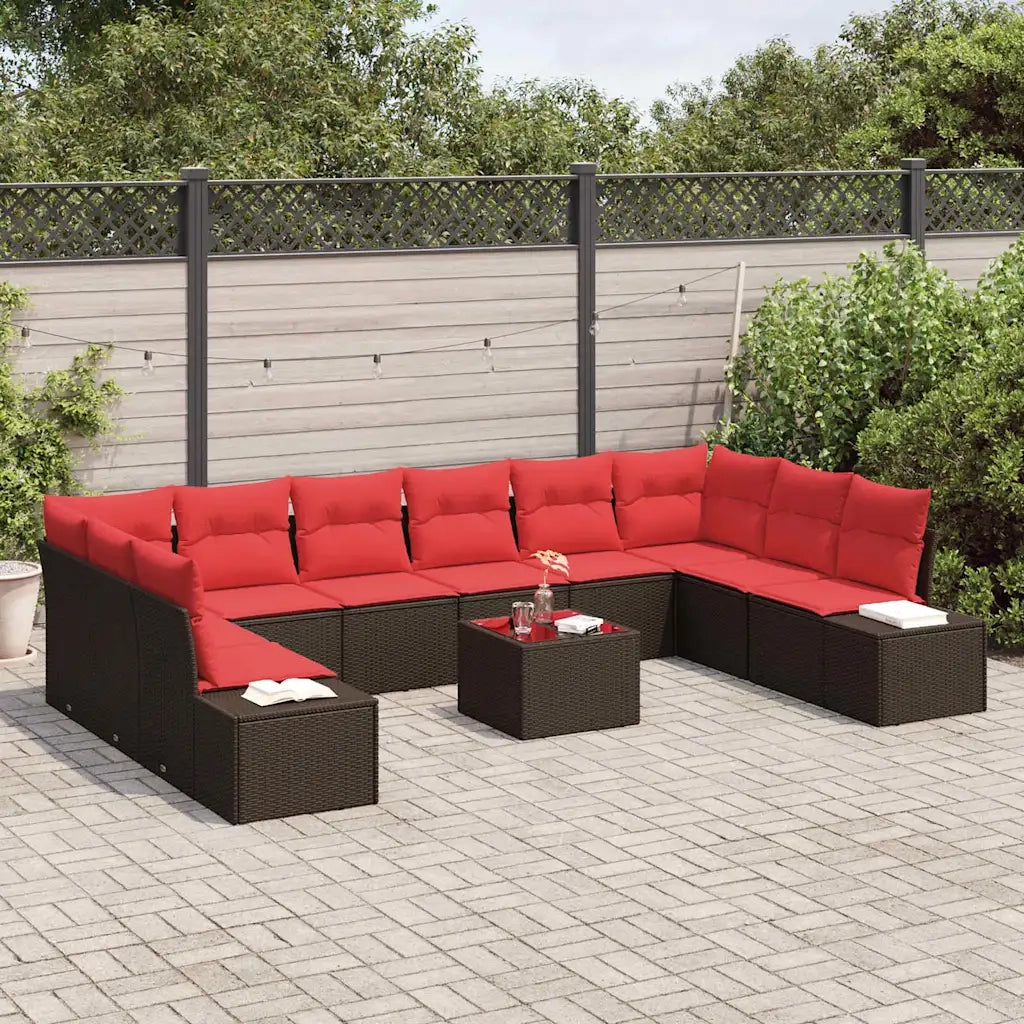 Set Divano da Giardino con cuscino 11 pcs Marrone polyrattan
