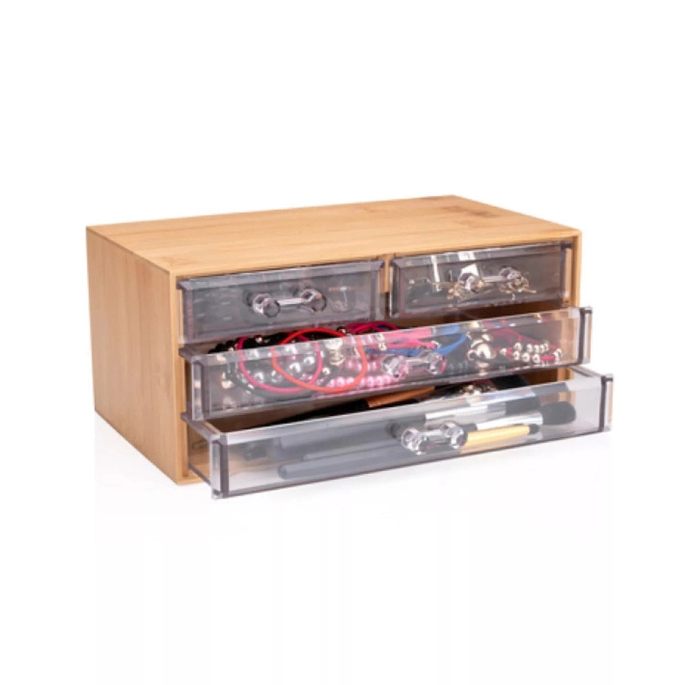 Trade Shop - Porta Gioielli Cosmetici Con 4 Cassetti Organizzatore Casa In Legno 24.3x15.3x11cm 10832 -
